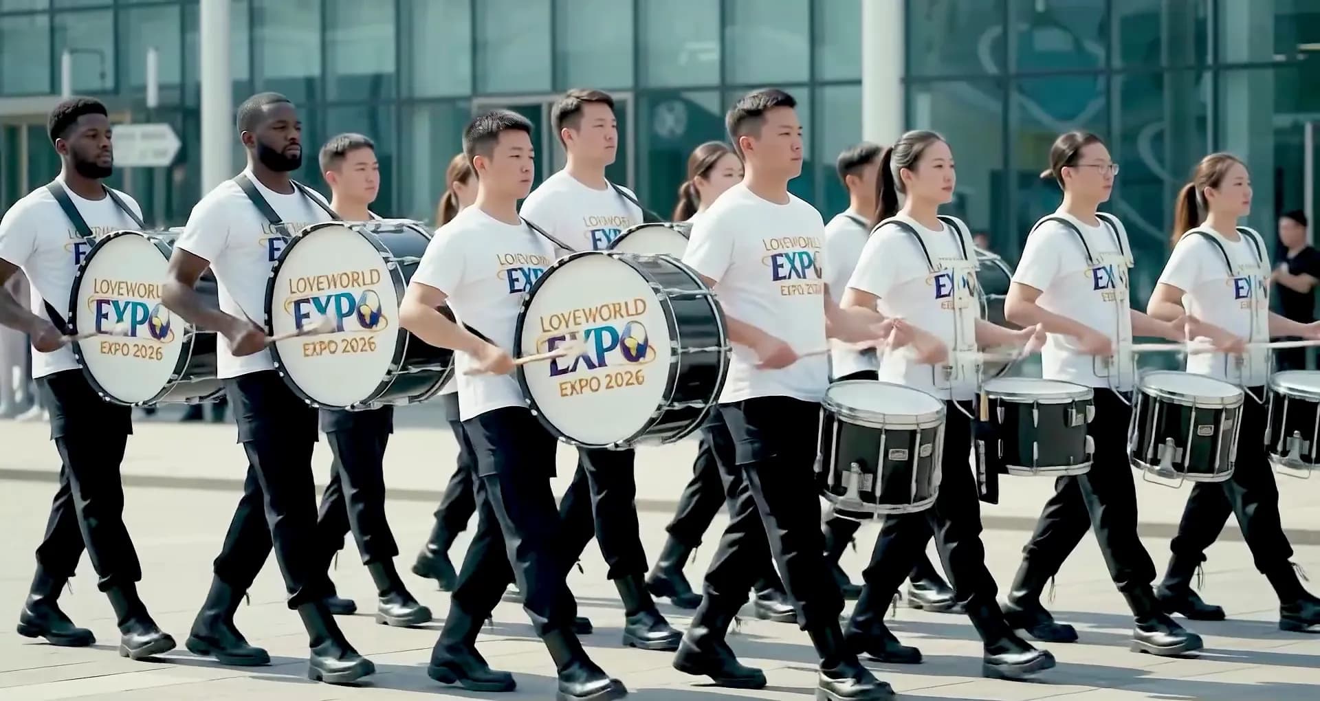 The LoveWorld Expo drumline marching